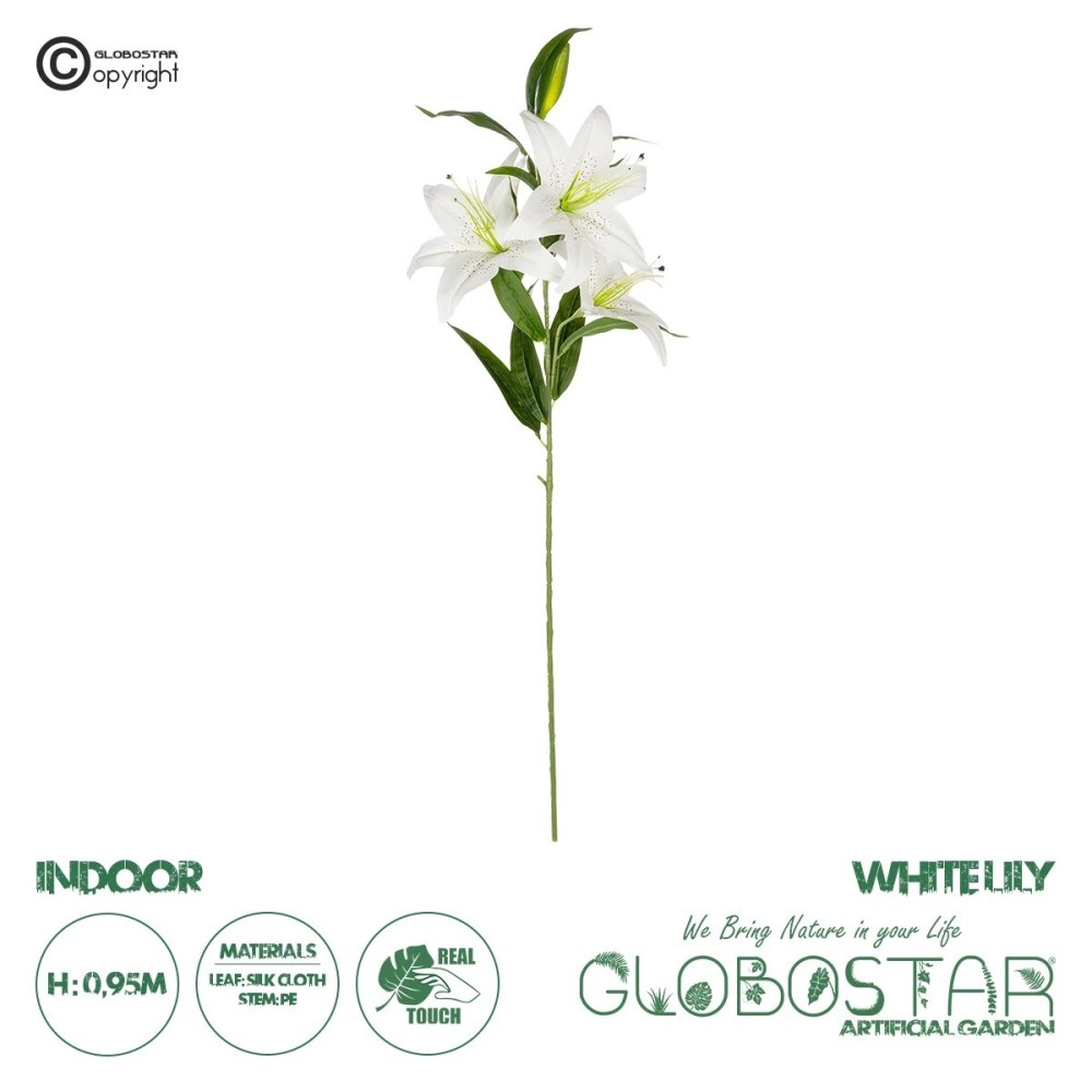 GloboStar® Artificial Garden WHITE LILY BRANCH 21312 Τεχνητό Διακοσμητικό Κλαδί Λευκό Κρίνο Y95cm
